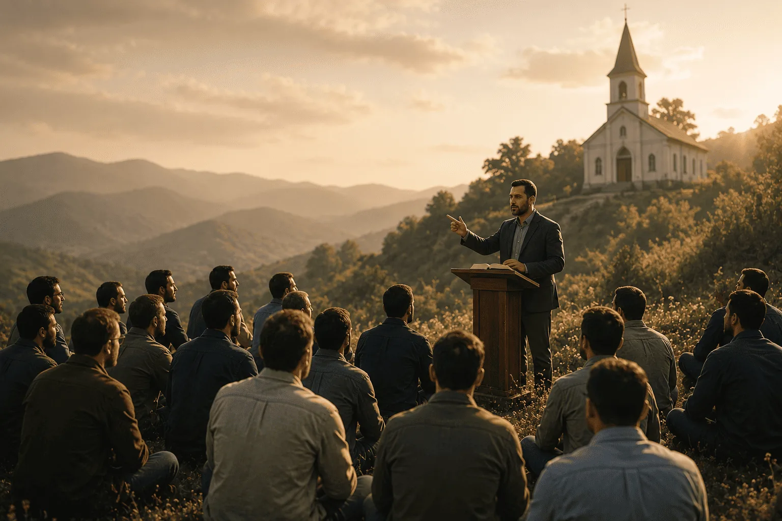 Pastor con su rebaño al amanecer